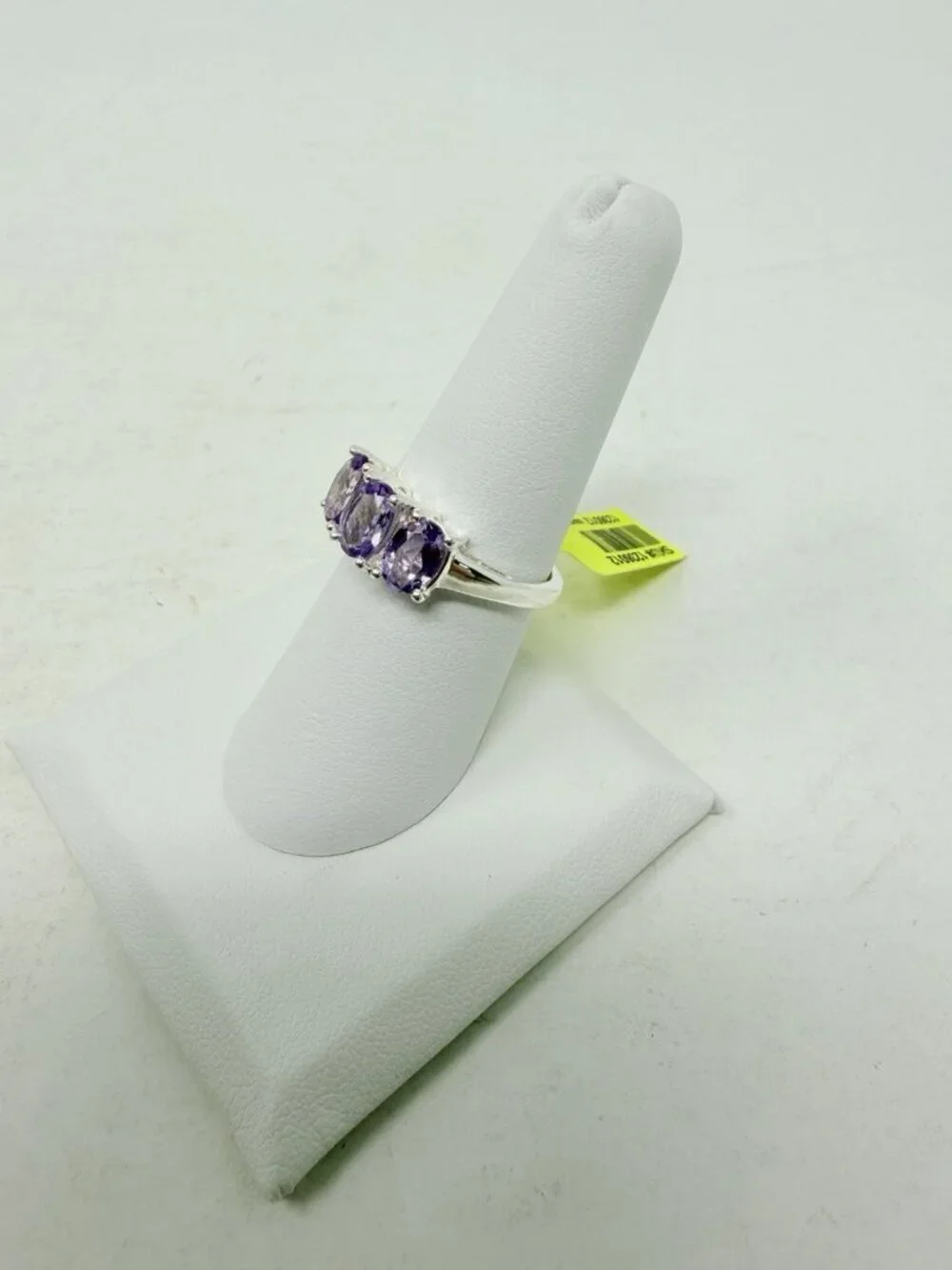 Shop LC Rose De France Amethyst Oval 3 Stone Size 7 Ring in Sterling Silver 5527